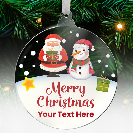 Personalised Christmas Santa and Snowman Bauble - 80mm