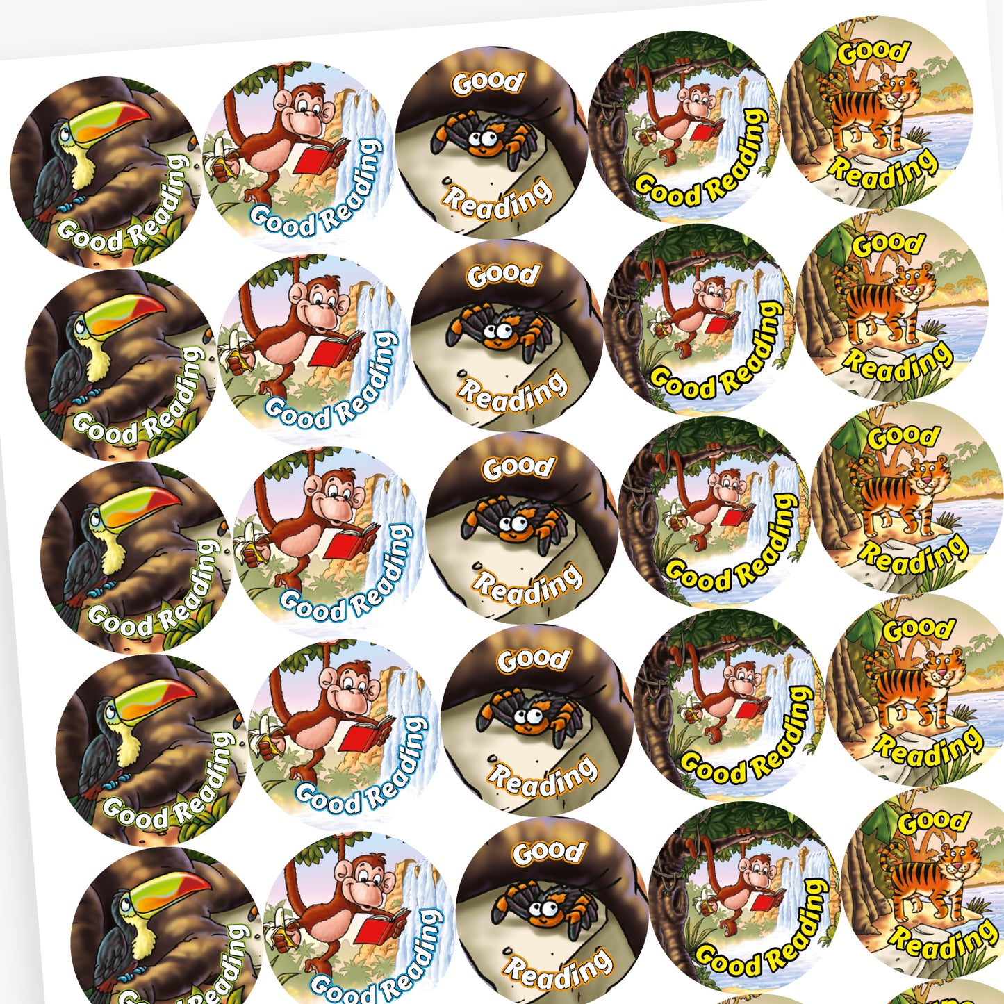 35 Good Reading Jungle Stickers - 37mm