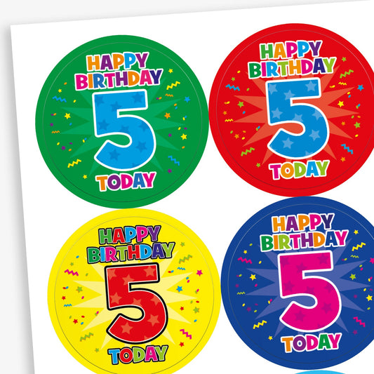 35 Happy Birthday 5 Today Stickers - 37mm