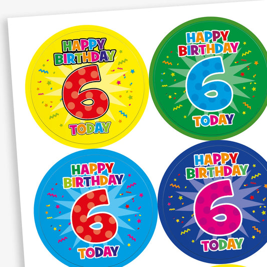 35 Happy Birthday 6 Today Stickers - 37mm