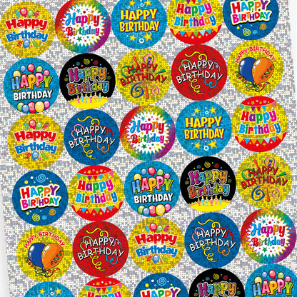 Holographic Happy Birthday Stickers - 37mm