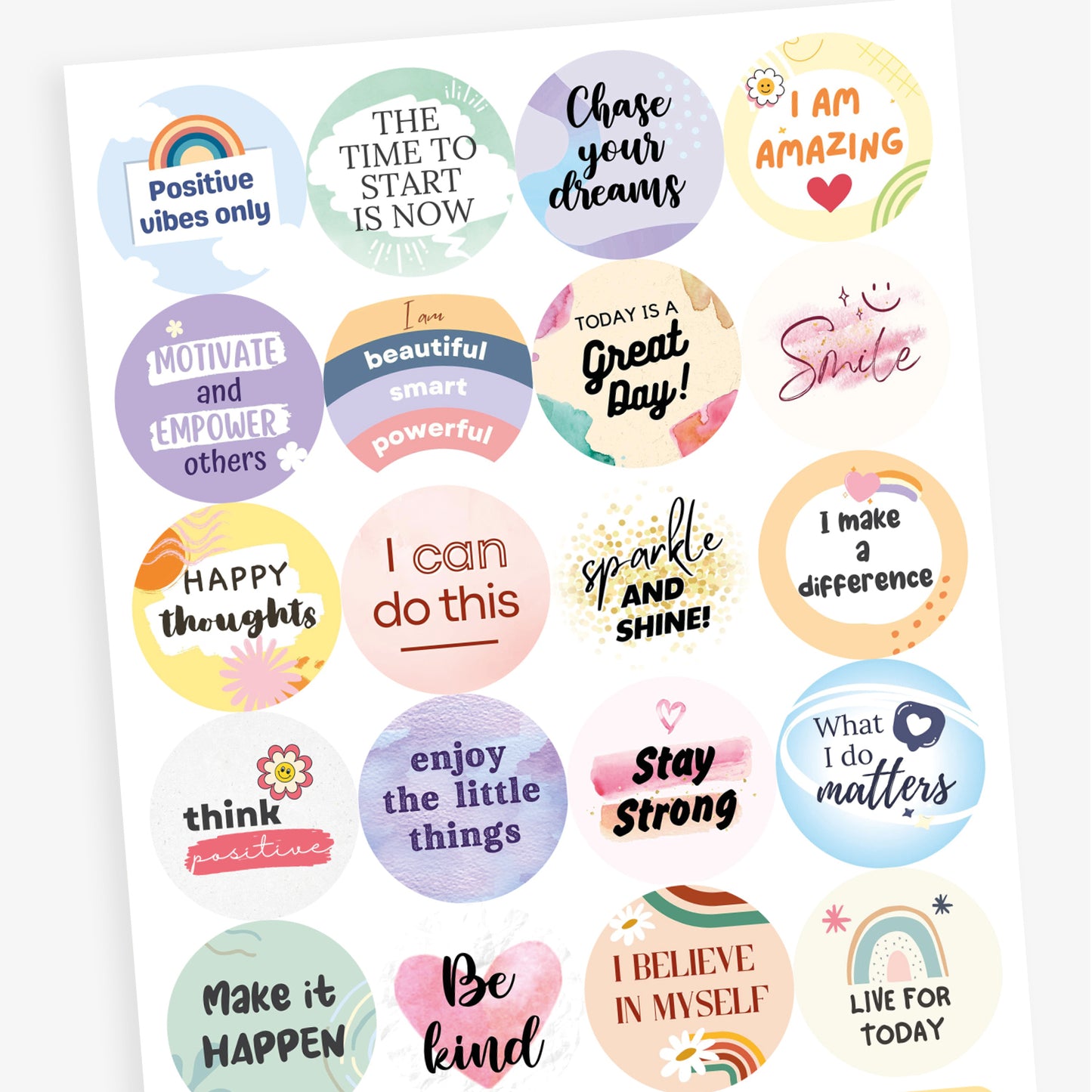 20 Positive Affirmation Stickers - 32mm