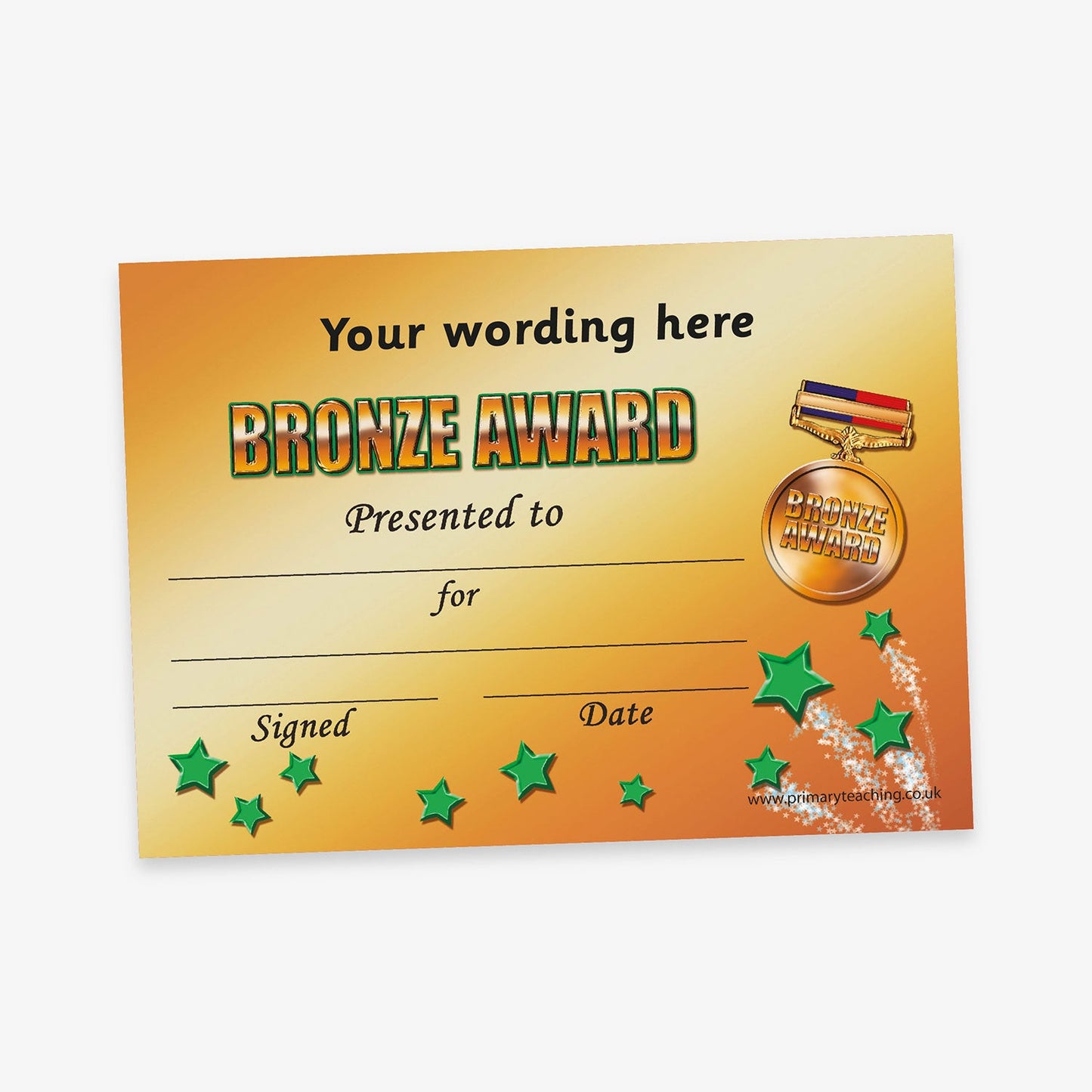 Personalised Bronze Award Certificate - A5