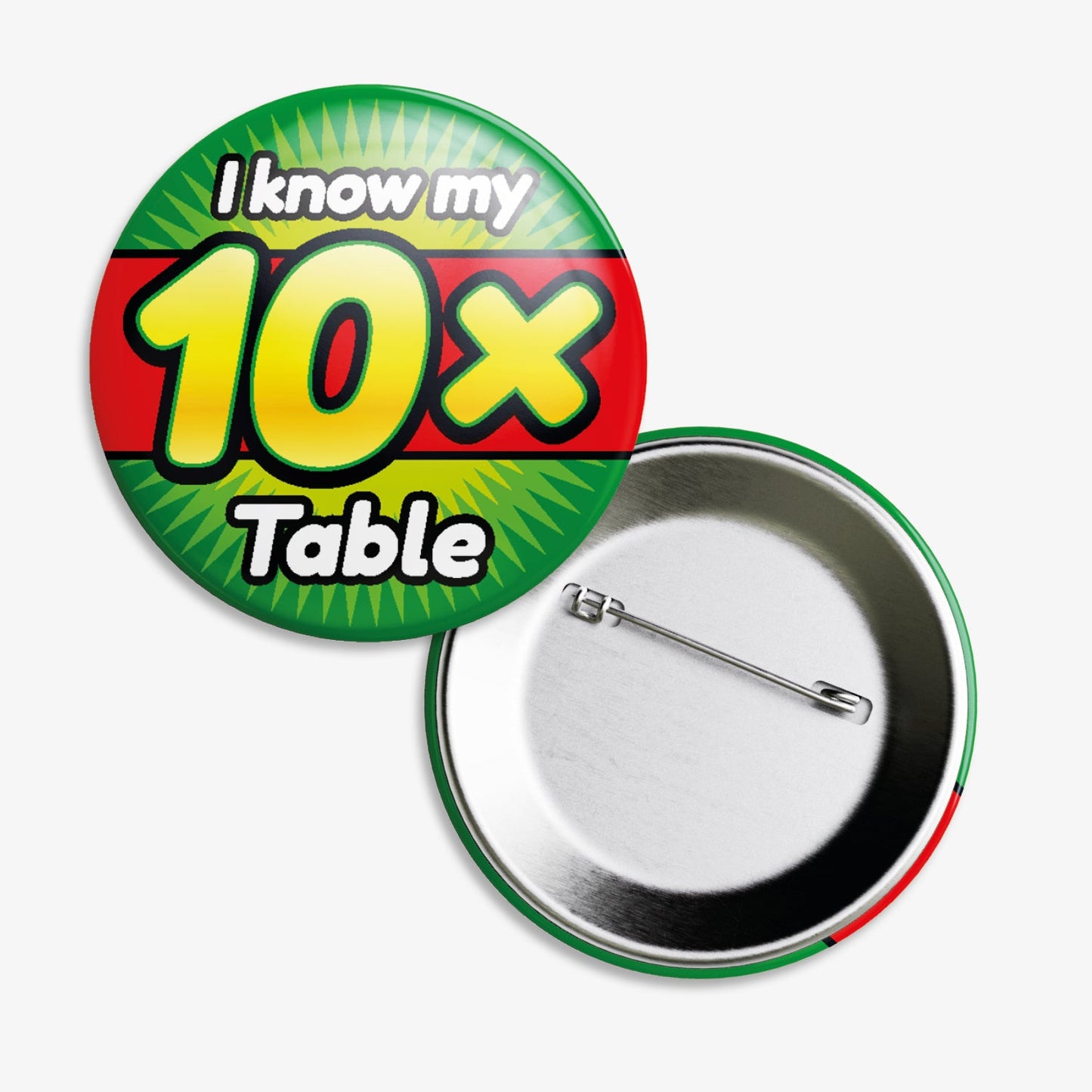 10 I Know My 10x Times Tables Badges - 38mm