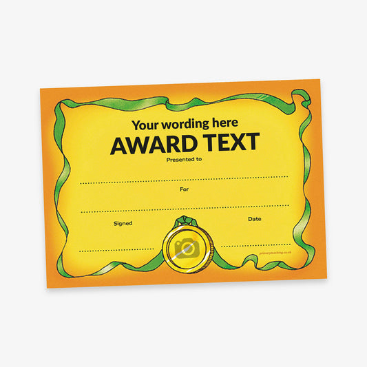 Personalised Medal Certificate – Gold - A5