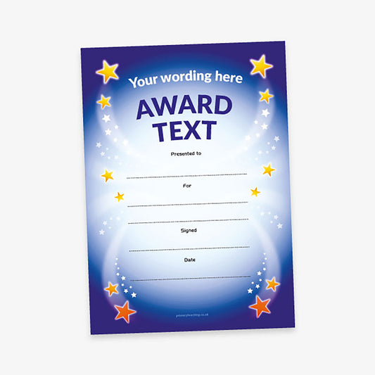 Personalised Star Certificate - Blue - A5