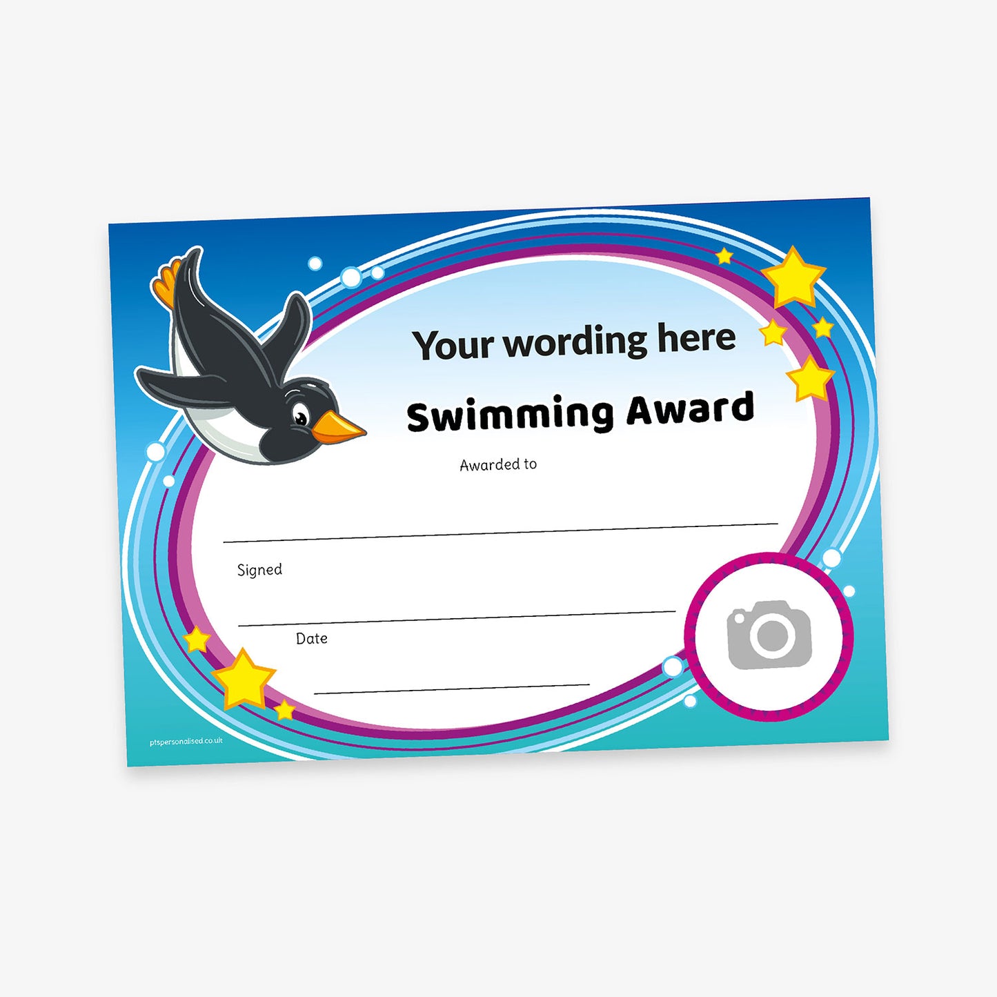 Personalised Swimming Penguin Certificate - A5
