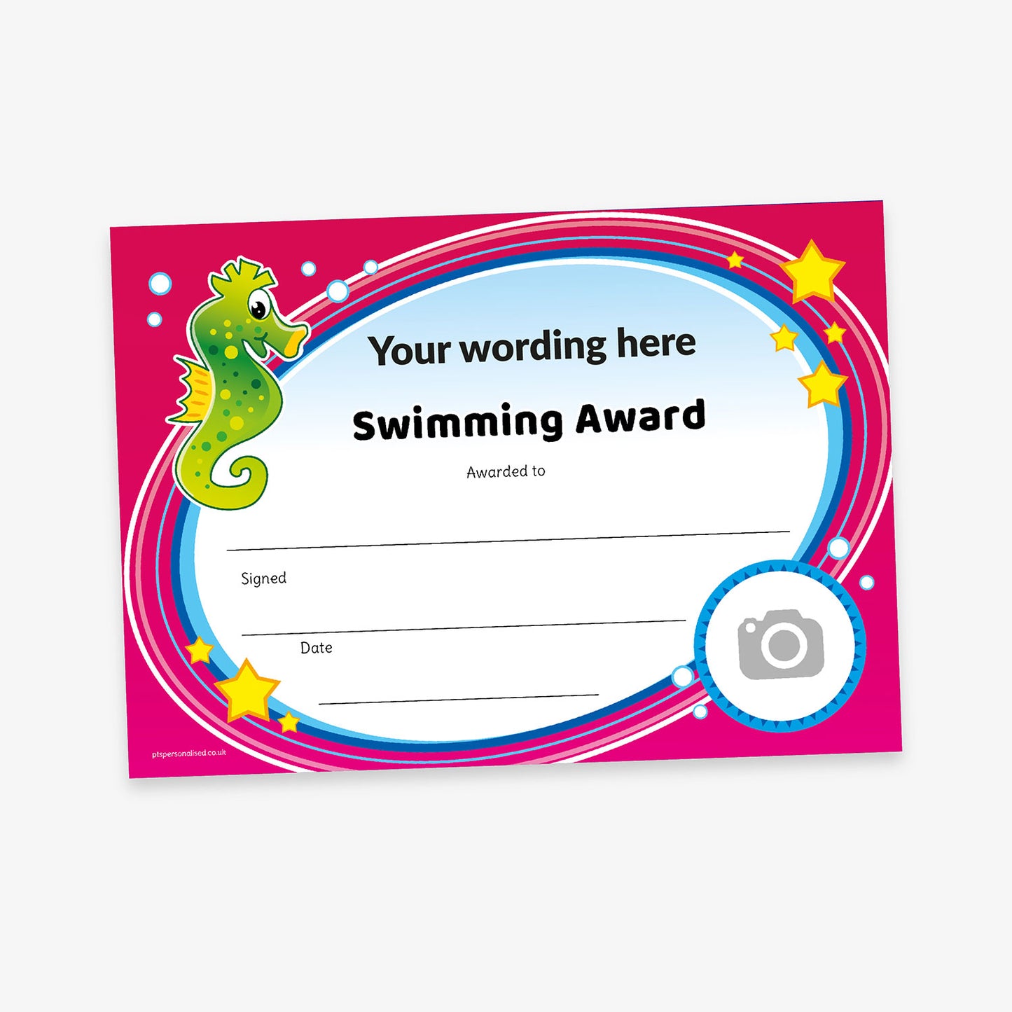 Personalised Swimming Seahorse Certificate - A5