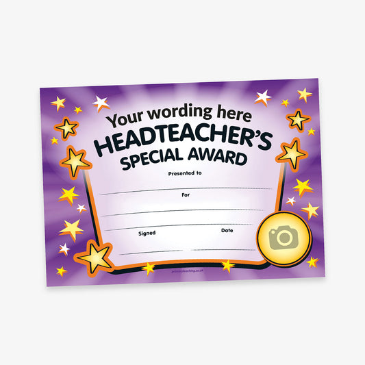 Personalised Headteacher's Special Award Landscape Certificate - A5