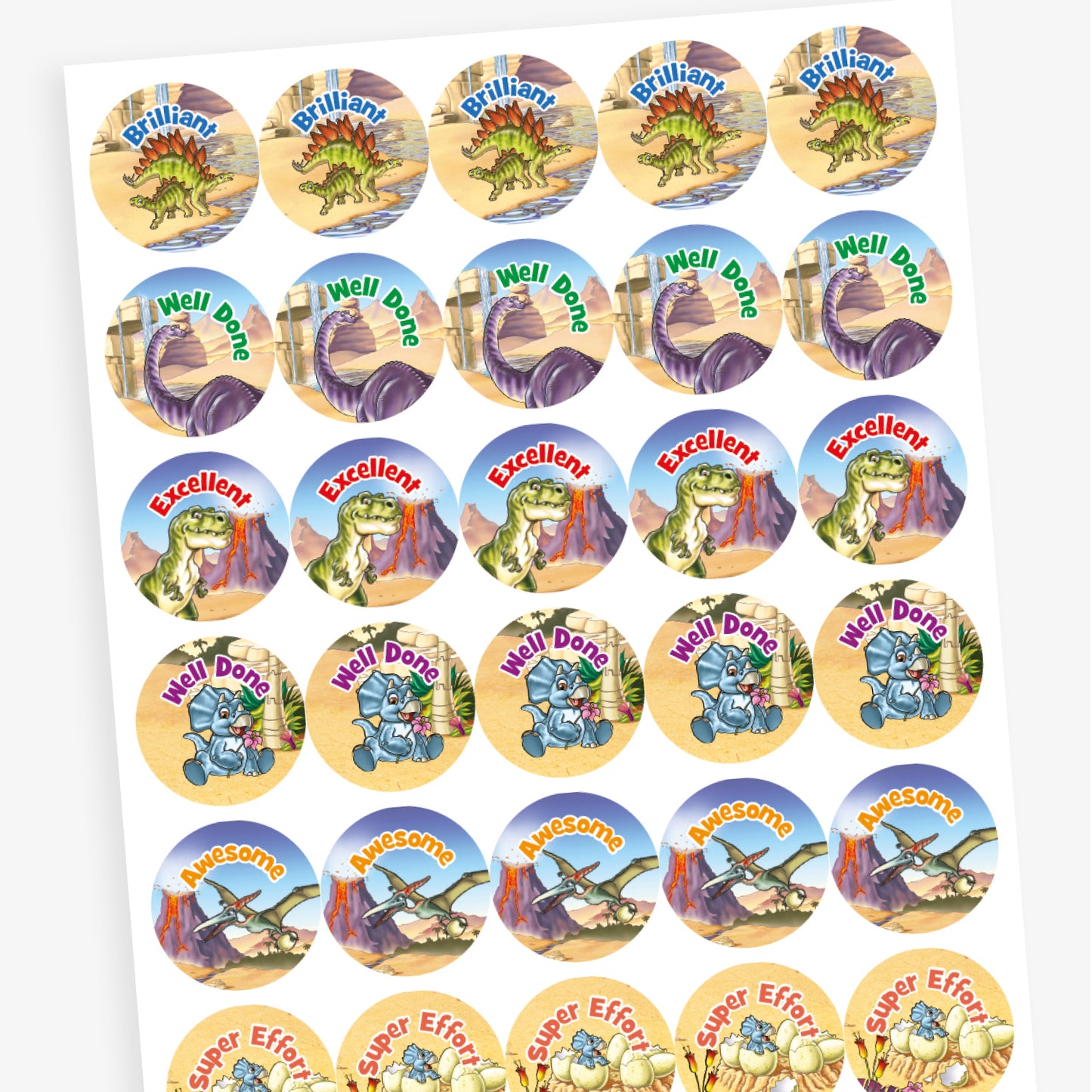 30 Dinosaur Stickers - 25mm