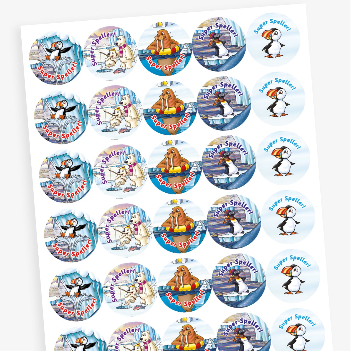 30 Super Speller Polar Stickers - 25mm