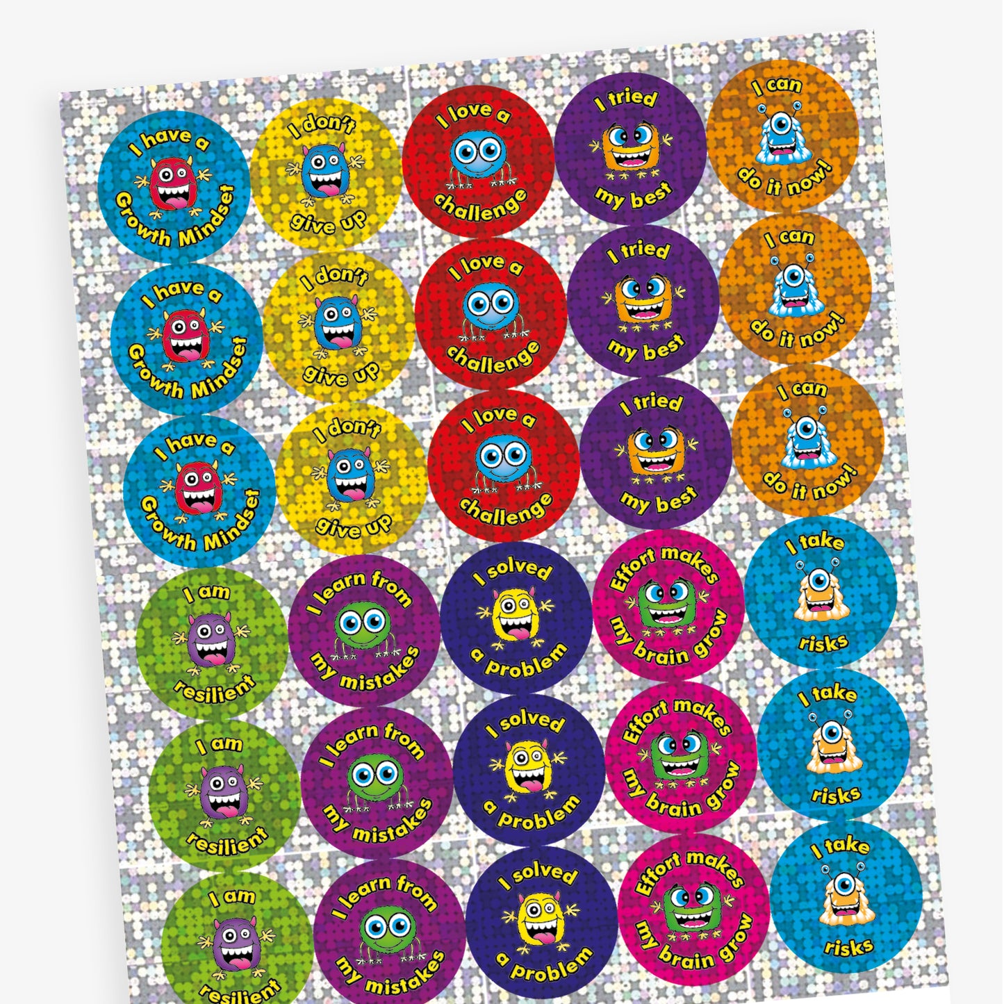Holographic Growth Mindset Stickers - 25mm