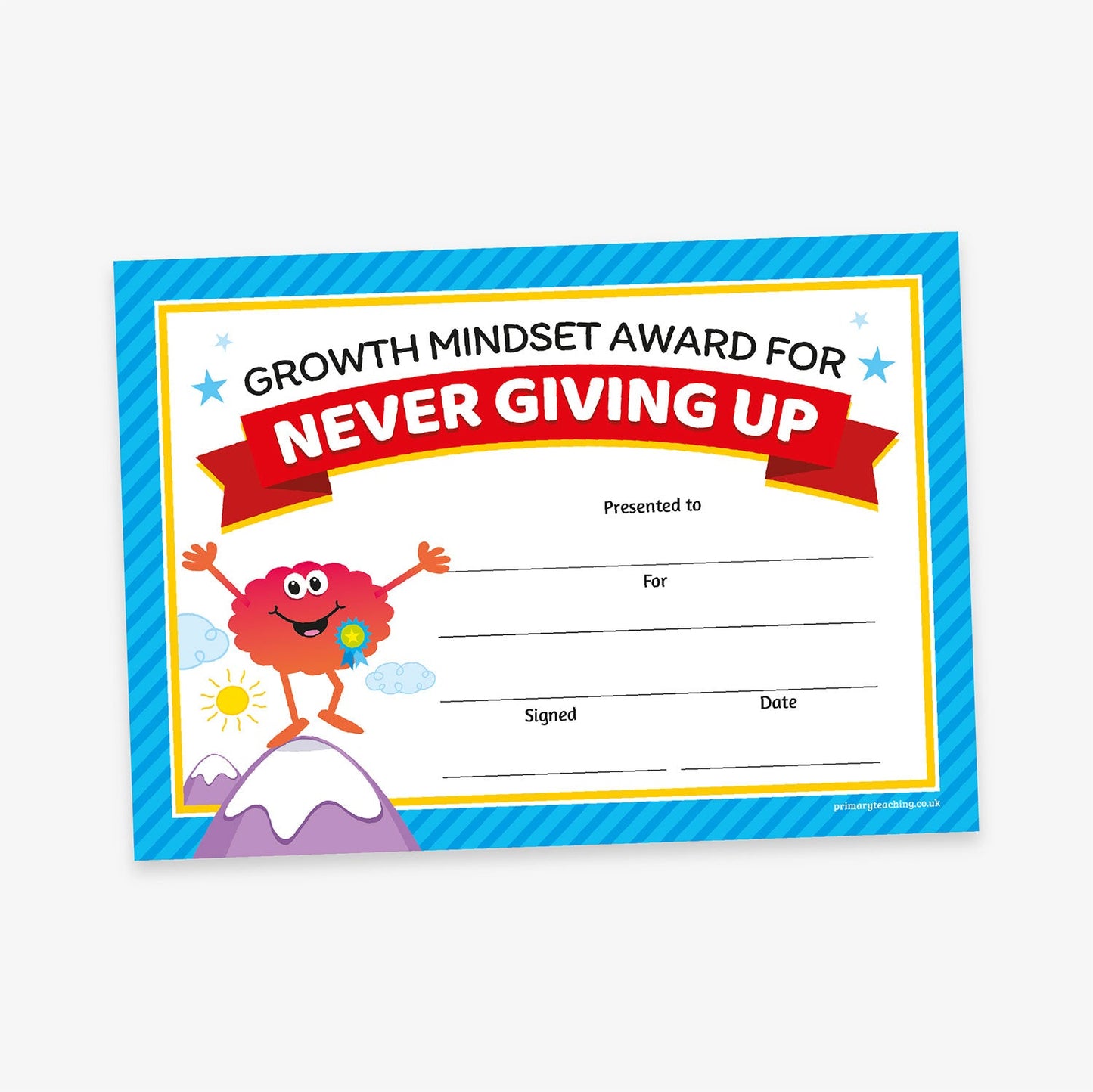 20 Never Giving Up Growth Mindset Certificates - A5