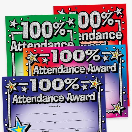 Holographic 100% Attendance Award Certificates - A5