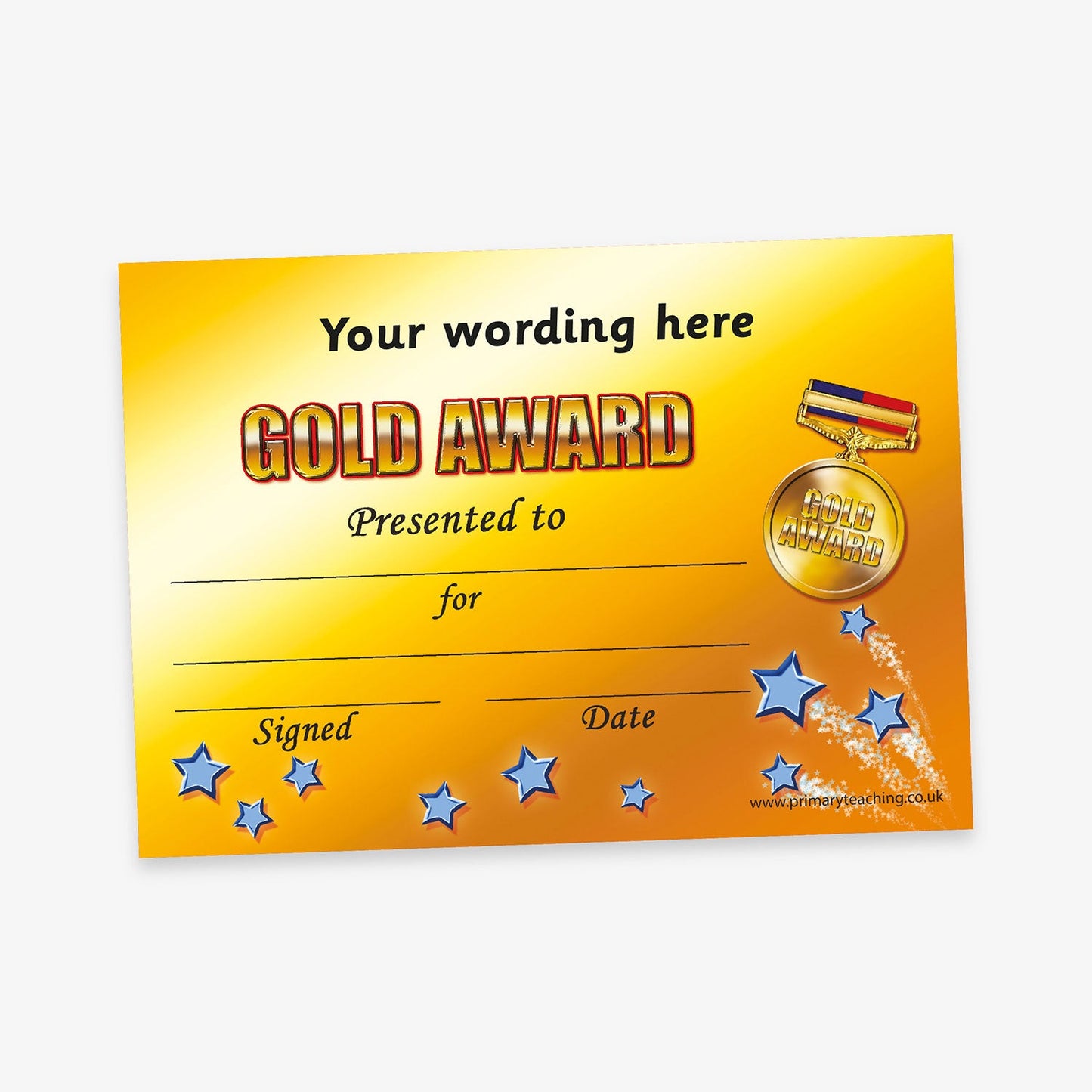 Personalised Gold Award Certificate - A5