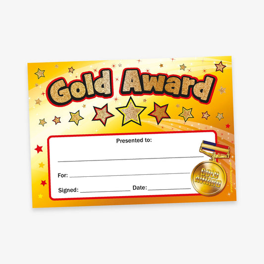 Holographic Gold Award Certificates - A5