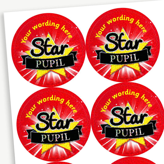 35 Personalised Holographic Star Pupil Stickers - 37mm