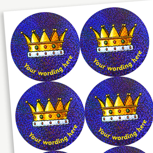 70 Personalised Holographic Crown Stickers - 37mm