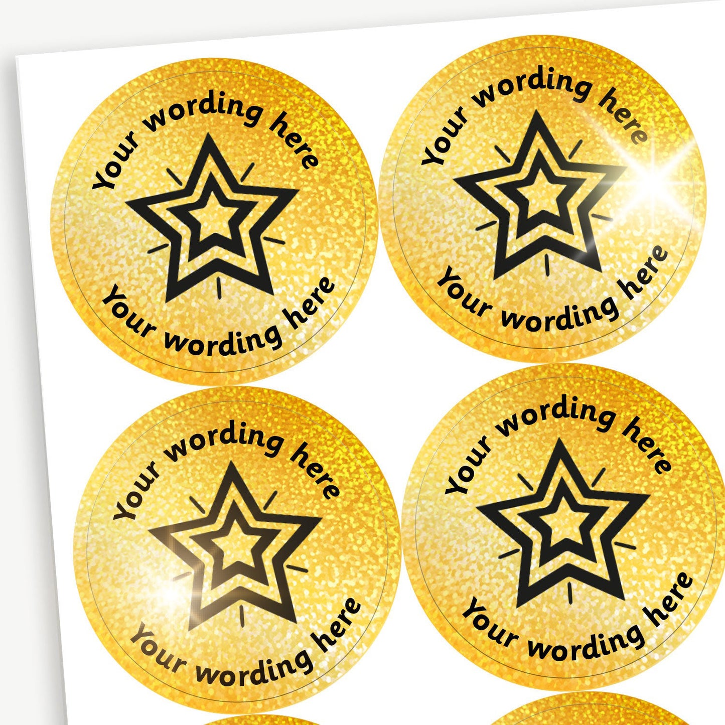 70 Personalised Holographic Gold Star Stickers - 37mm