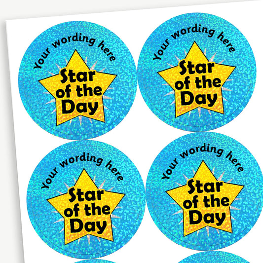 35 Personalised Holographic Star of the Day Stickers - 37mm