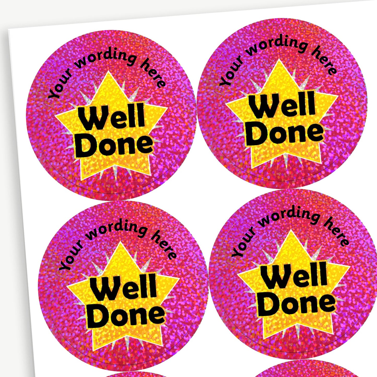 35 Personalised Holographic Well Done Star Stickers - 37mm