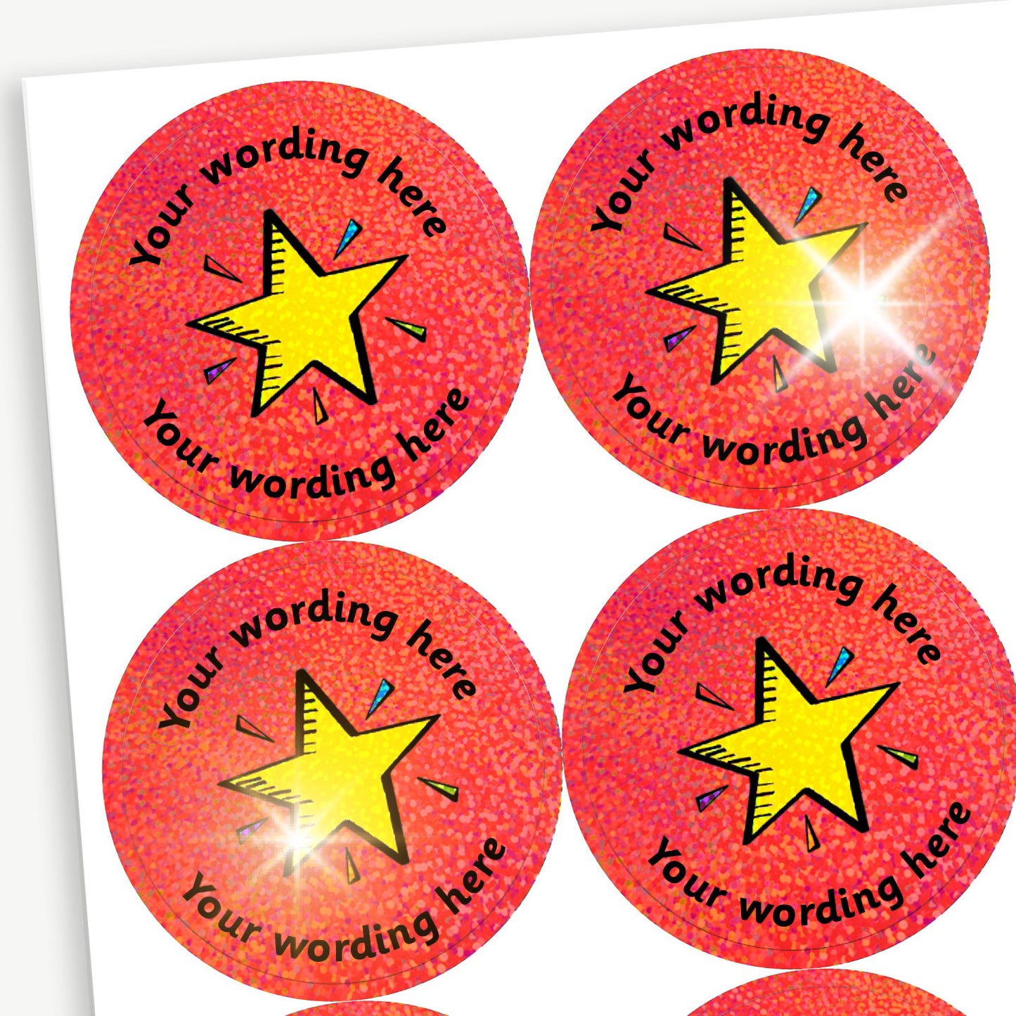 70 Personalised Holographic Bright Star Stickers - 37mm