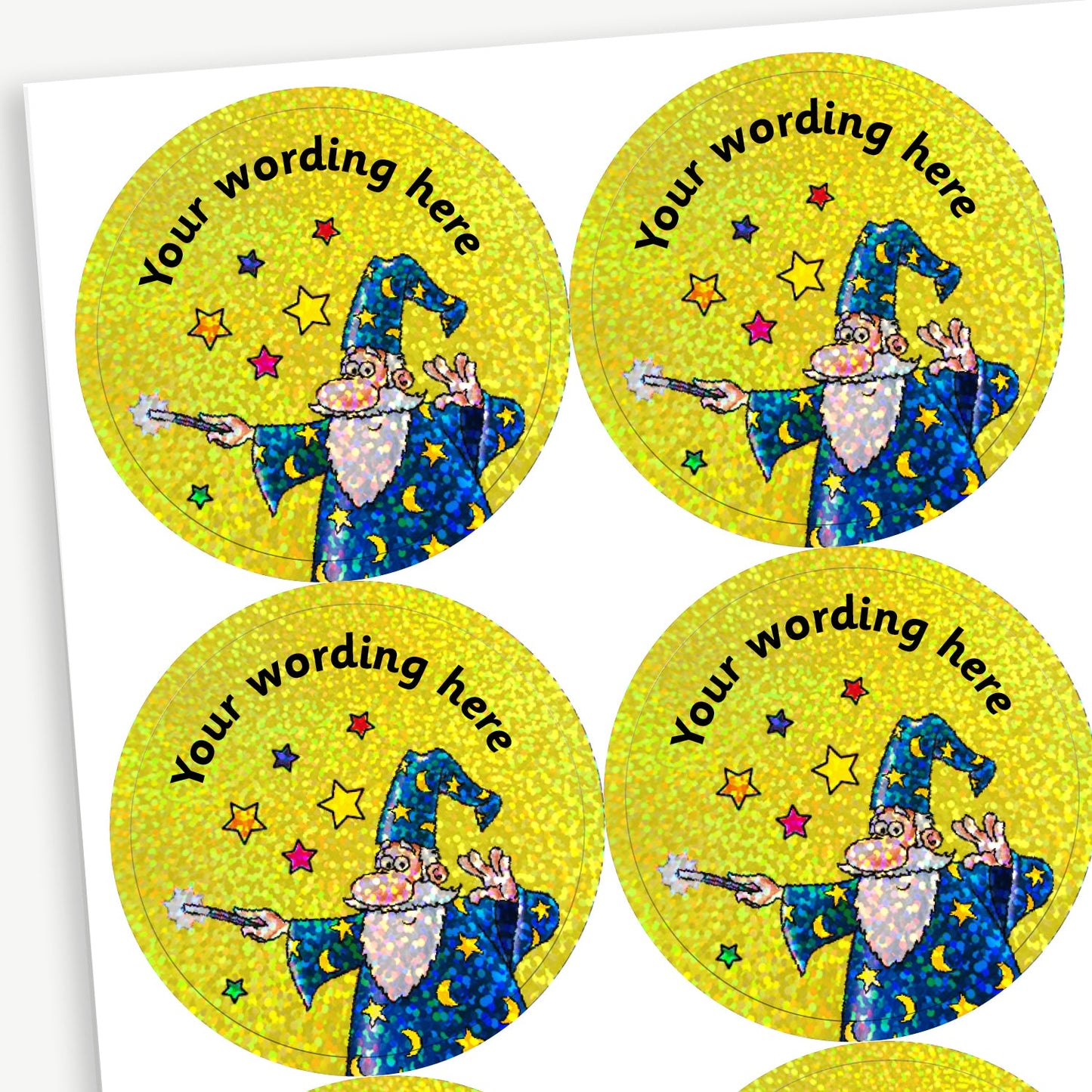 70 Personalised Holographic Wizard Stickers - 37mm