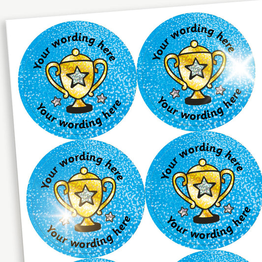 35 Personalised Holographic Trophy Stickers - 37mm