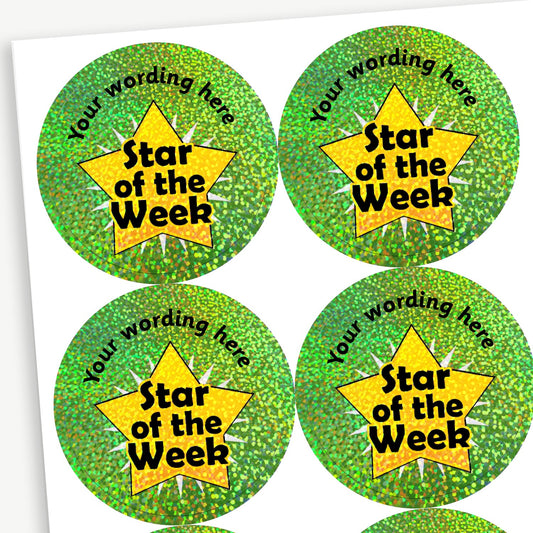 35 Personalised Holographic Star of the Week Stickers - 37mm