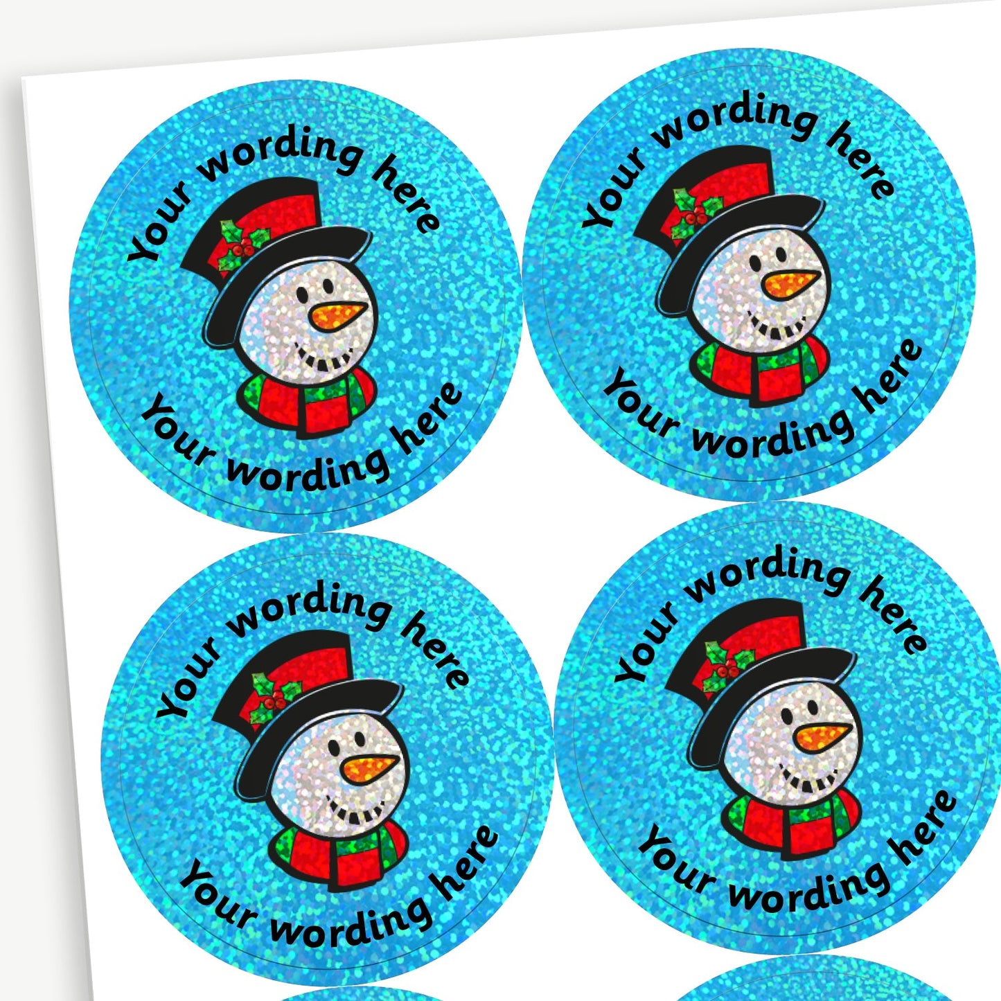 70 Personalised Holographic Snowman Stickers - 37mm