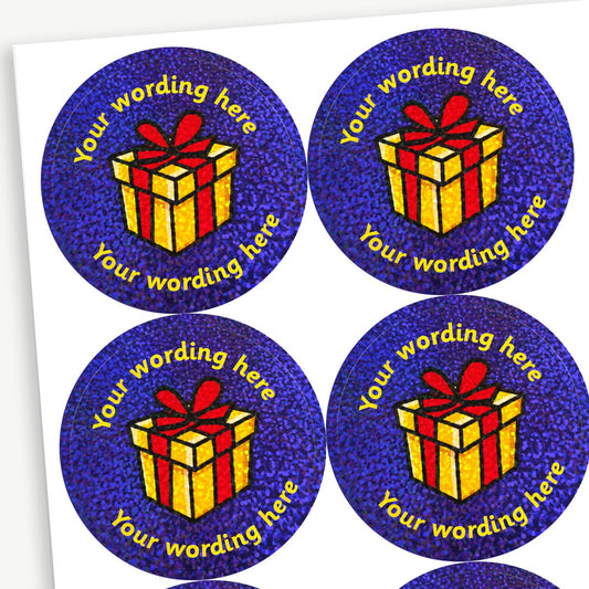 70 Personalised Holographic Present Stickers - 37mm