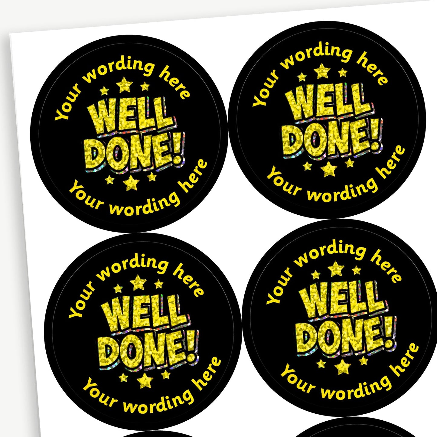 35 Personalised Holographic Well Done Stars Stickers - 37mm