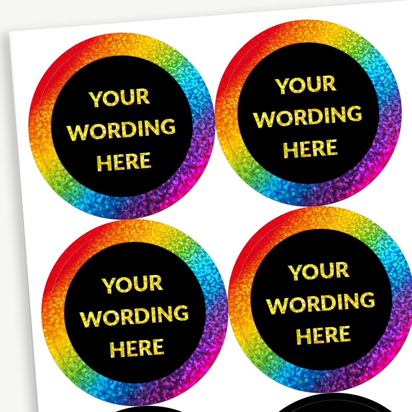 35 Personalised Holographic Neon Spectrum Stickers - 37mm