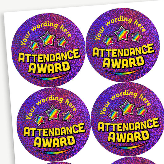 35 Personalised Holographic Attendance Award Stickers - 37mm