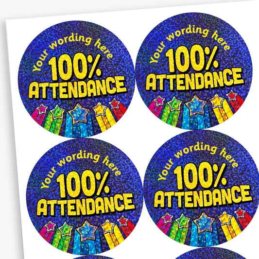 35 Personalised Holographic Attendance Award Shooting Star Stickers - 37mm