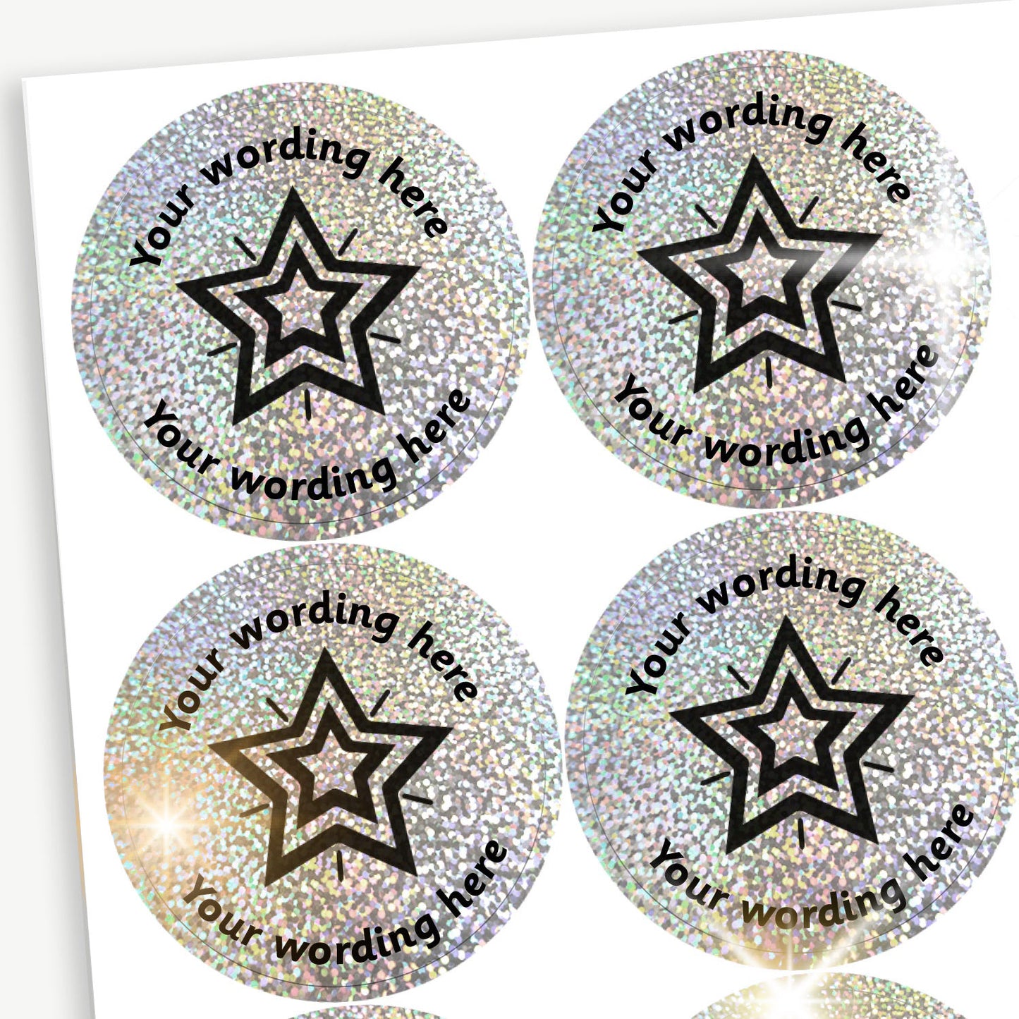 70 Personalised Holographic Silver Star Stickers - 37mm