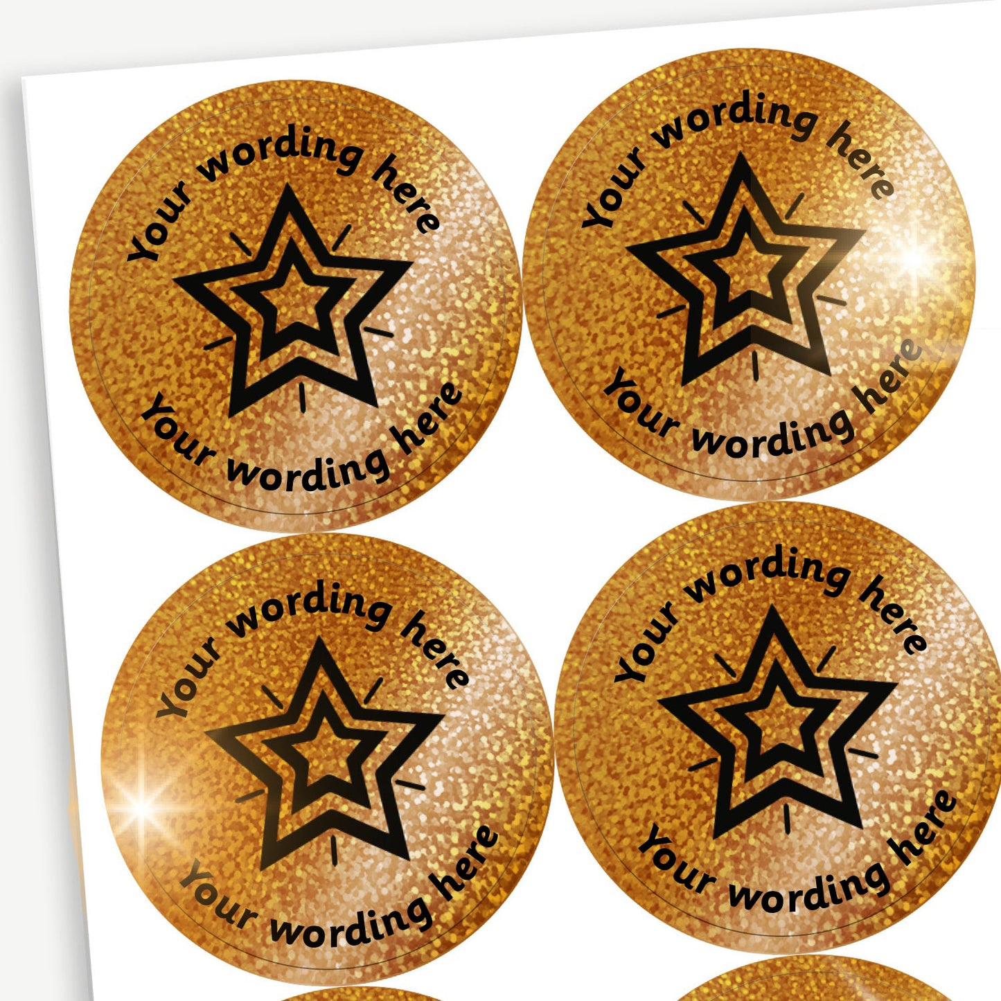 70 Personalised Holographic Bronze Star Stickers - 37mm