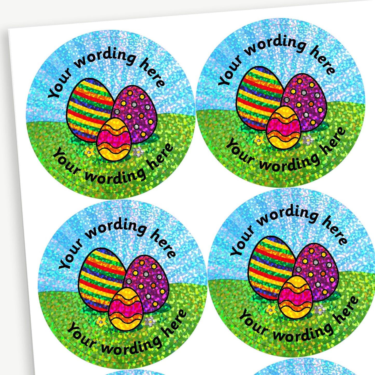 70 Personalised Holographic Easter Stickers - 37mm