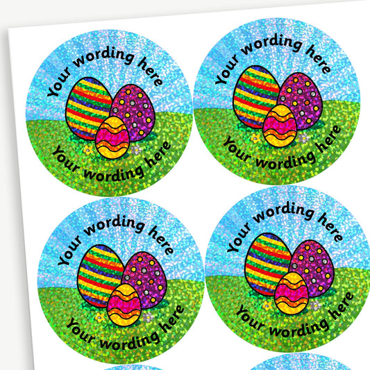 35 Personalised Holographic Easter Stickers - 37mm