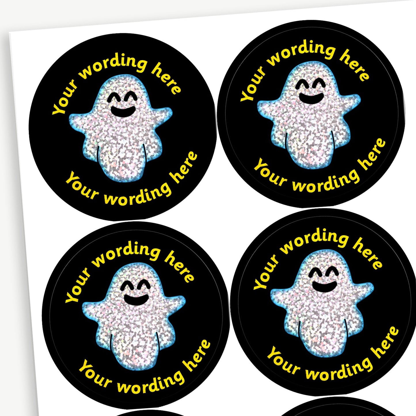 70 Personalised Holographic Ghost Stickers - 37mm