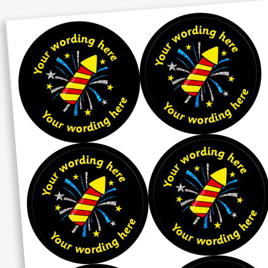 70 Personalised Holographic Rocket Stickers - 37mm