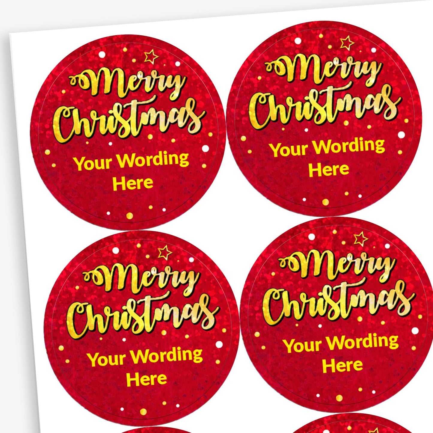 70 Personalised Holographic Merry Christmas Stickers - 37mm