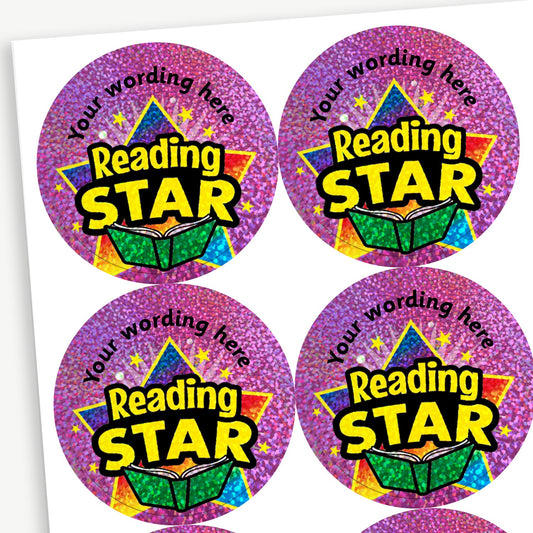 70 Personalised Holographic Reading Star Stickers - 37mm