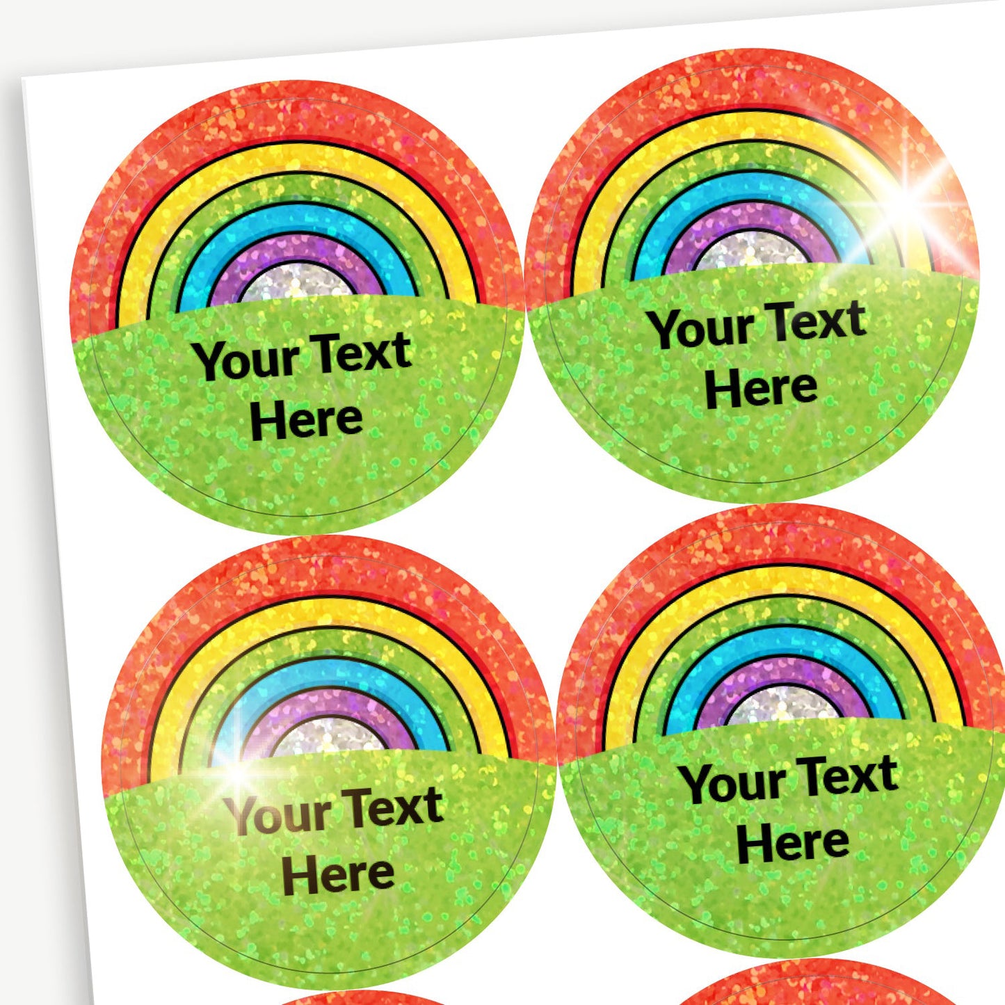 70 Personalised Holographic Rainbow Stickers - 37mm