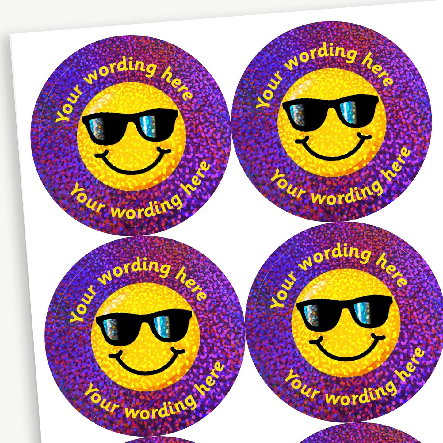 70 Personalised Holographic Cool Emoji Stickers - 37mm