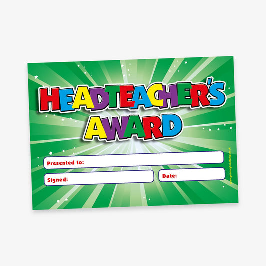 20 Headteacher's Award Certificates -  A5 - Green