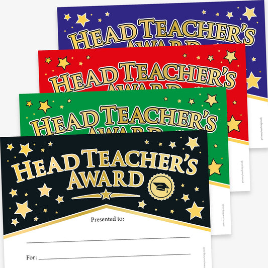 Metallic Head Teacher's Award Certificates - A5