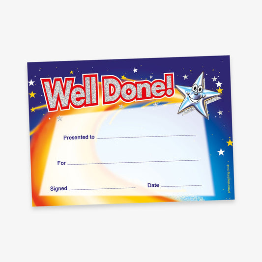 20 Holographic Well Done Star Certificates - A5