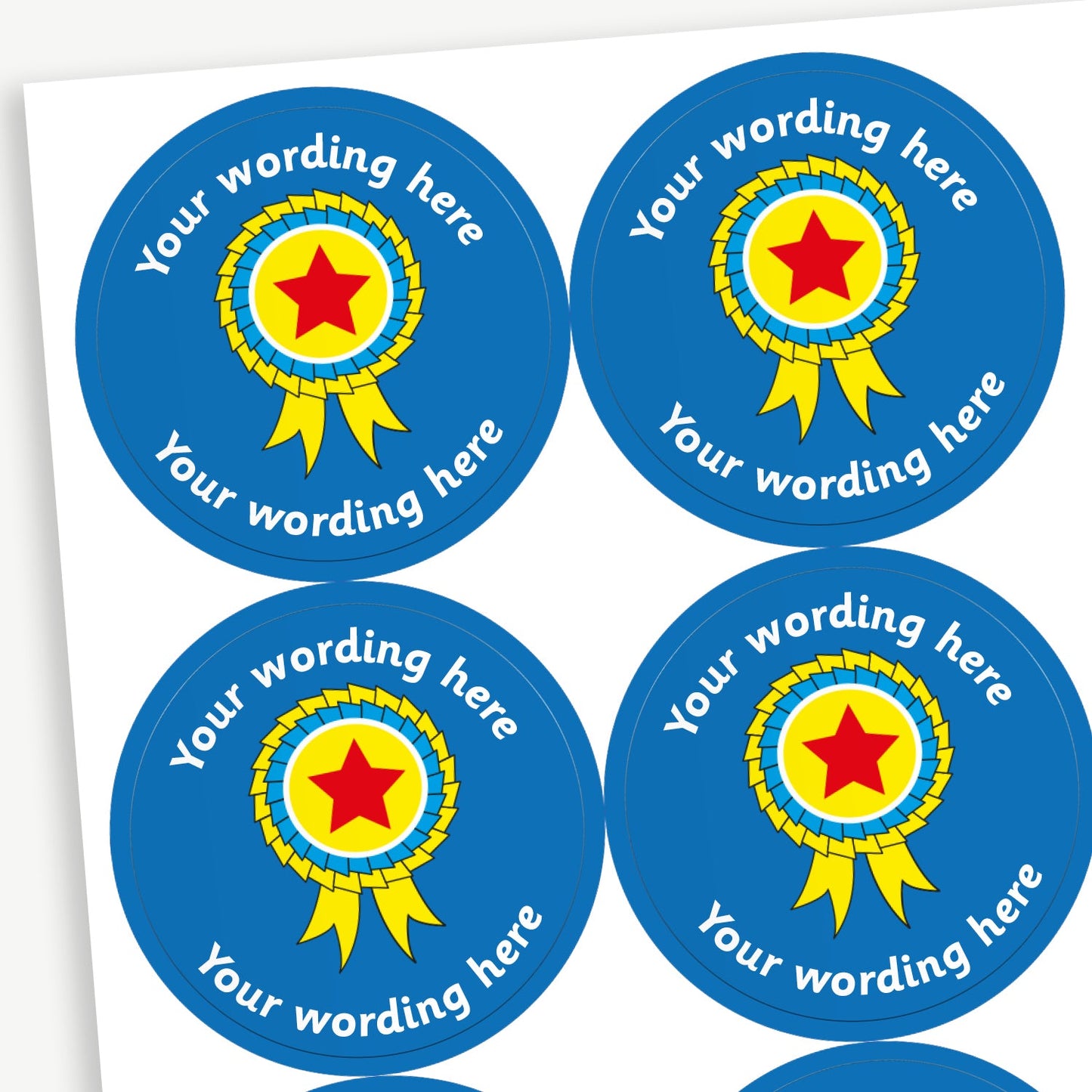 35 Personalised Rosette Stickers - Blue - 37mm