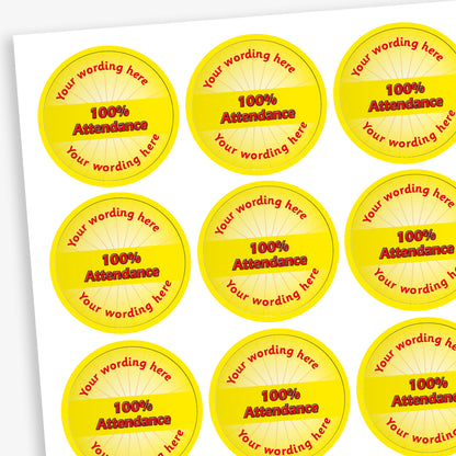 70 Personalised 100% Attendance Stickers - 25mm